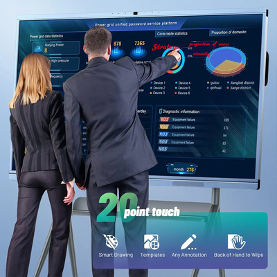 Smart 55 Inch Interactive Whiteboard I5 4+128G 20 Point IR Touch Dual System 4K UHD 1200mp Camera